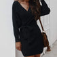 Long Sleeve Backless Wrap Knit Sweater Mini Dress