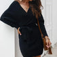 Long Sleeve Backless Wrap Knit Sweater Mini Dress