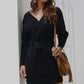 Long Sleeve Backless Wrap Knit Sweater Mini Dress