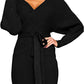 Long Sleeve Backless Wrap Knit Sweater Mini Dress